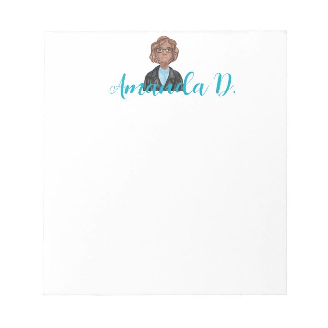 Black Girl with Glasses Personalized Notepad (Front)
