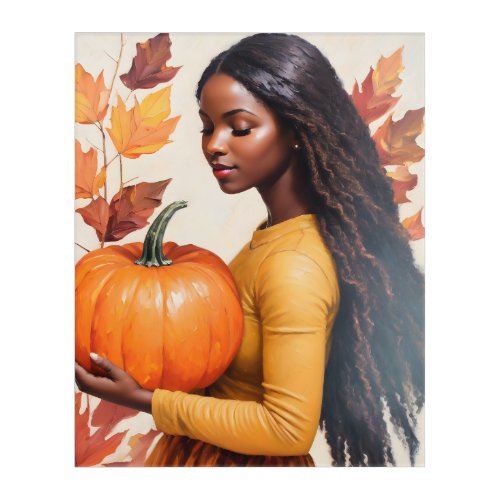 Black Girl With Pumpkin Fall Leaves Acrylic Print