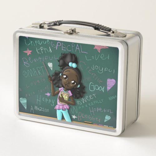 Black Girl with Uplifting Words Metal Lunch Box