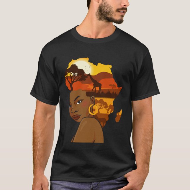 Black Girl Woman Afro Hair African Continent Black T-Shirt (Front)