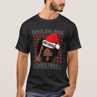 Black Girl Women Merry Christmas African American T-Shirt