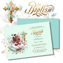 Black Girl's BAPTISM Pink Gold Floral Cross