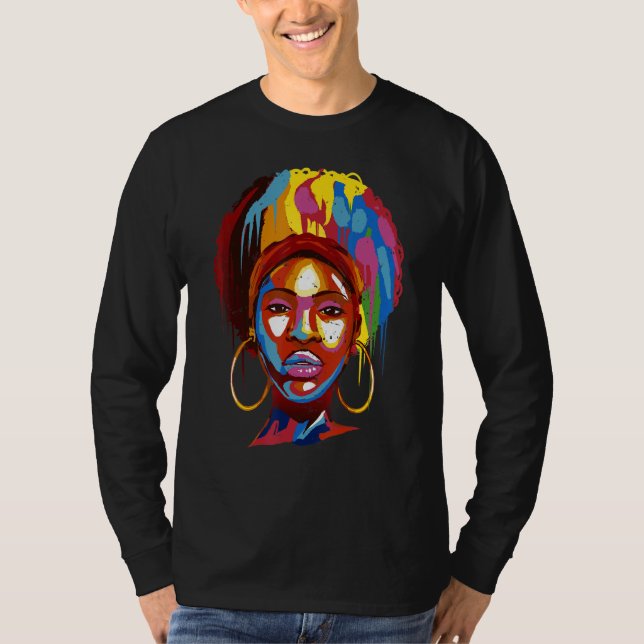 Black Girls Queen Natural Hair Afro Melanin Africa T-Shirt (Front)