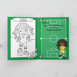 Black Girls Soccer Coloring Page Happy Birthday Card