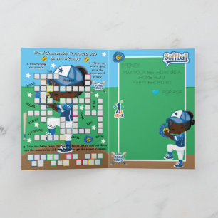 Black Girls Softball Secret Message Happy Birthday Card