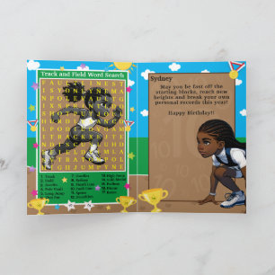 Black Girls Track Star Word Search Happy Birthday Card