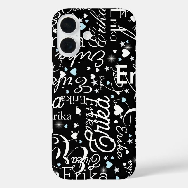 Black Girly Calligraphy Typography Name Pattern Case-Mate iPhone Case (Back)
