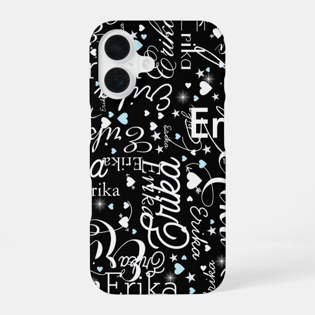 Black Girly Calligraphy Typography Name Pattern Iphone Case (Back)