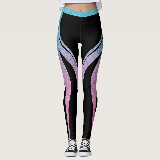 Black Girly Glitter Heart Butt Activewear Leggings (Front)