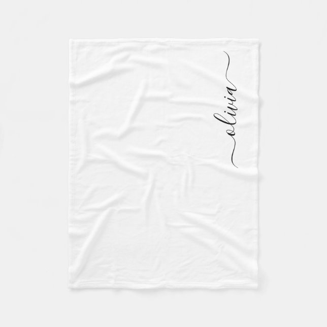 Black Girly Monogram Name Modern Fleece Blanket (Front)