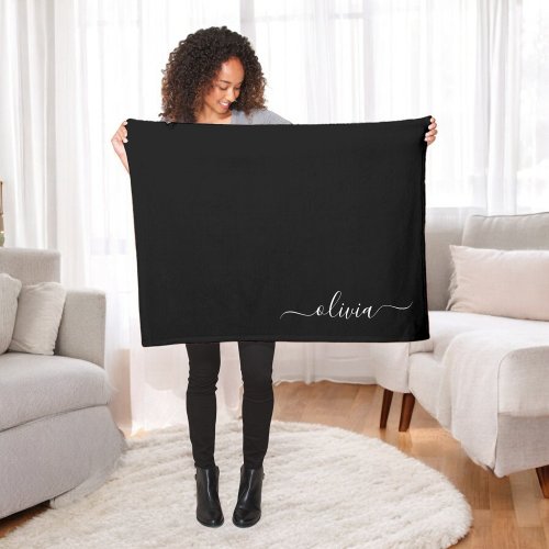 Black Girly Monogram Name Modern Fleece Blanket