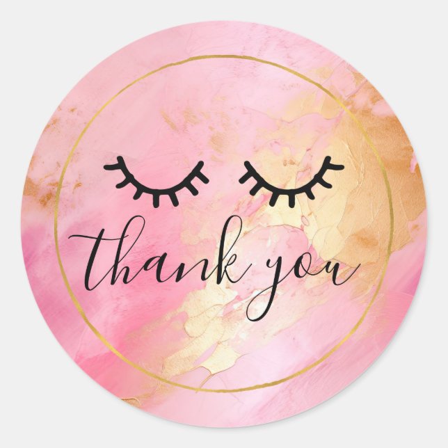 Black Girly Pink Glam Gold Eyelashes  Classic Round Sticker (Front)