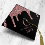 Black Girly Rose Gold Glitter Drips Monogram Graduation Cap Topper<br><div class="desc">Girly Black and Rose Gold Sparkle Glitter Drips Monogram Graduation Cap Topper with fashion faux blush pink/rose gold glitter drips on a chic background with your custom monogram and name. Please contact us at cedarandstring@gmail.com if you need assistance with the design or matching products.</div>