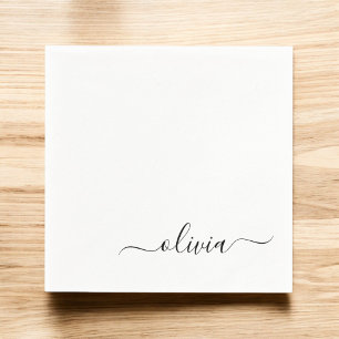 Black Girly Script Monogram Name Modern Napkins