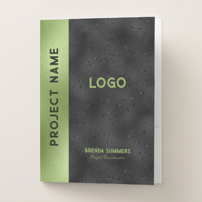 Black Glam background with green accent Pocket Folder (Front)