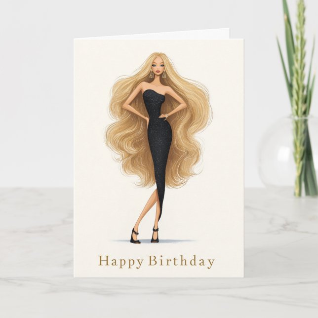Black Glam Birthday Card for Fashion Lovers (Front)