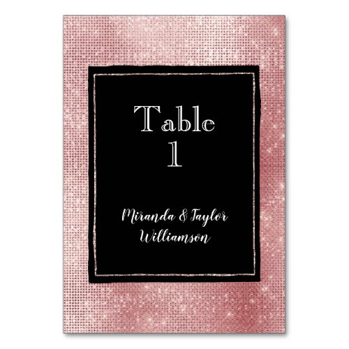 Black Glam Blush Pink Sparkle Table Number