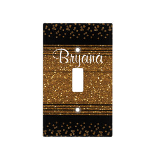 Black Glam Brushed Gold Glitter Light Switch Cover
