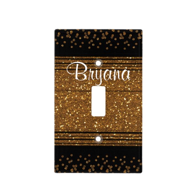 Black Glam Brushed Gold Glitter Light Switch Cover (Front)