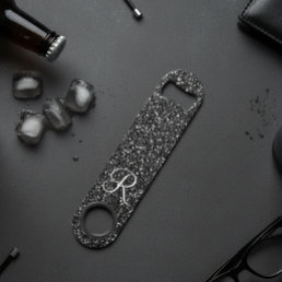 Black Glam Glitter Look Monogram Stylish Bar Key