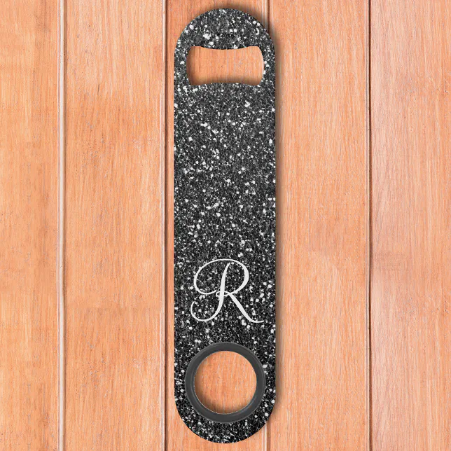 Black Glam Glitter Look Monogram Stylish Bar Key