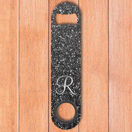 Black Glam Glitter Monogram Stylish Bar Key