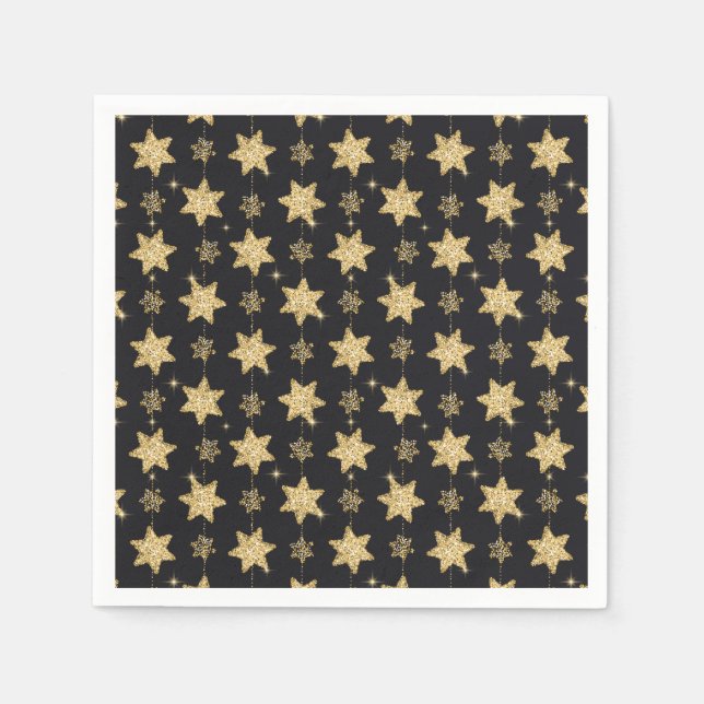 Black Glam Glitter Stars Holiday   Napkins (Front)