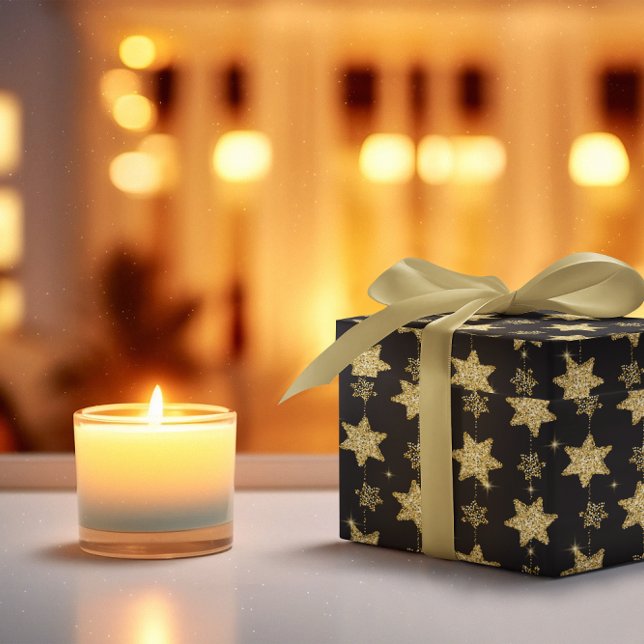 Black Glam Glitter Stars Pattern Wrapping Paper (Creator Uploaded)