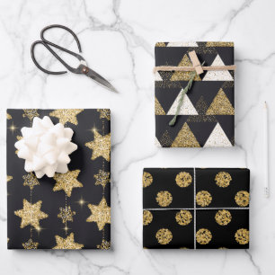 Black Glam Glitter Trio Wrapping Paper Sheets