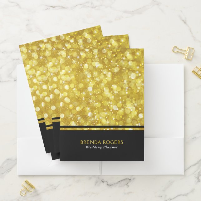 Black & Glam Gold Bokeh Glitter Pocket Folder (In Situ)