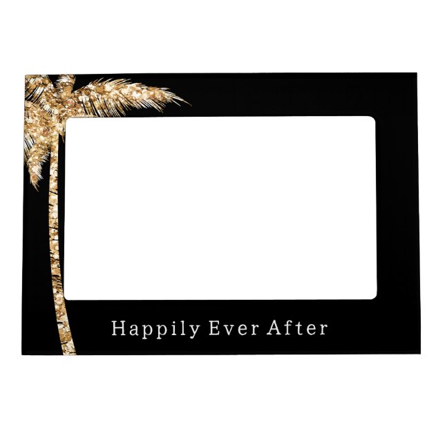 Black Glam Gold Glitter Palm Tree Magnetic Frame (Front)
