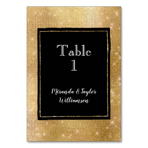 Black Glam Gold Sparkle Table Number