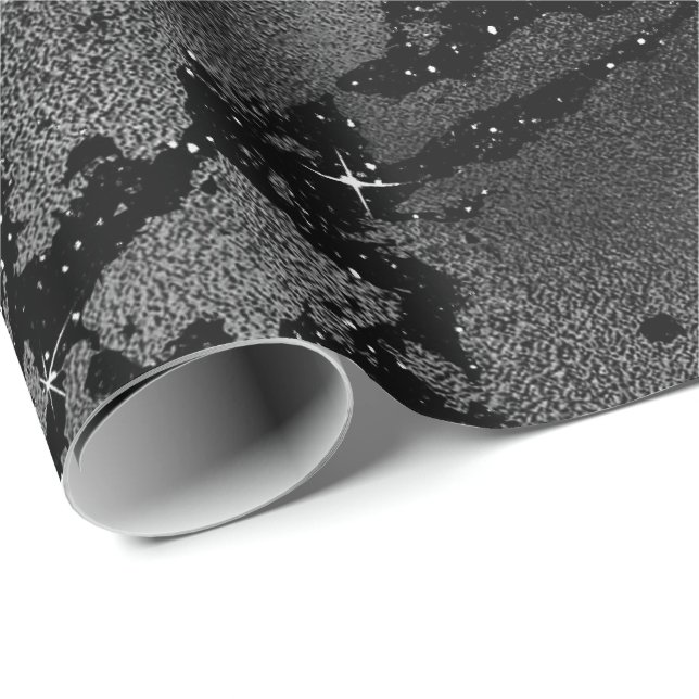 Black Glam Marble Wall Sparkly Metallic  Glass Wrapping Paper (Roll Corner)