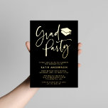 Black Glam Minimalist Calligraphy Grad Party Foil Invitation<br><div class="desc">Black Glam Minimalist Modern Calligraphy Grad Party Foil Invitation</div>