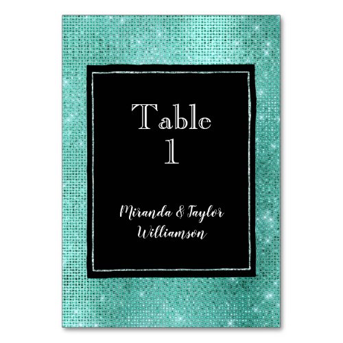 Black Glam Mint Sparkle Table Number