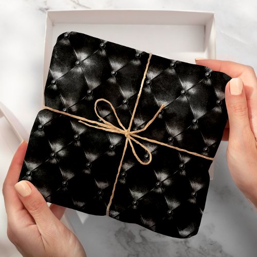Black Glam Puffed Leather Minimal Luxury Geometry Wrapping Paper