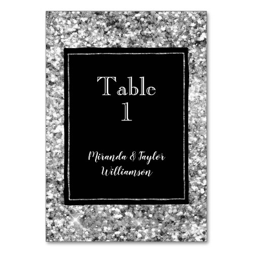 Black Glam Silver Glitter  Table Number