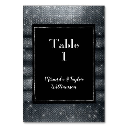 Black Glam Silver Sparkle Table Number