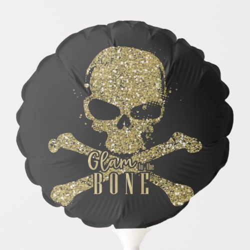 Black Glam to the Bone Gold Glitter Skull Balloon