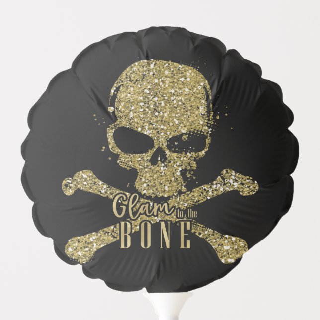 Black Glam to the Bone Gold Glitter Skull Balloon (Front)