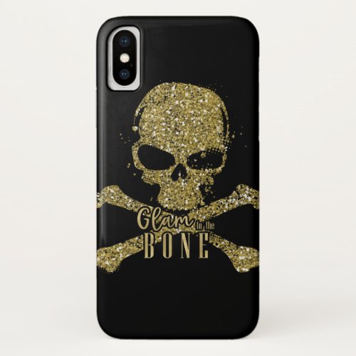 Black Glam to the Bone Gold Glitter Skull iPhone XS Case
