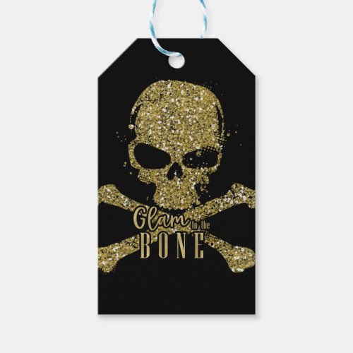 Black Glam to the Bone Gold Glitter Skull Sparkle Gift Tags