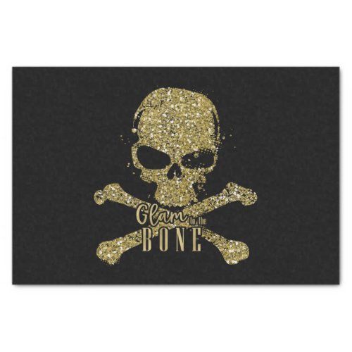 Black Glam to the Bone Gold Glitter Skull Tissue Paper