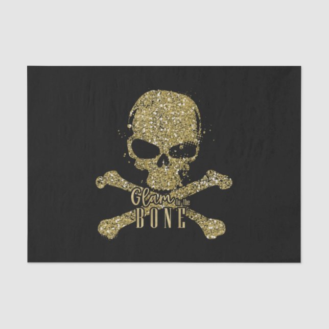Black Glam to the Bone Gold Glitter Skull Tissue Paper (Front)