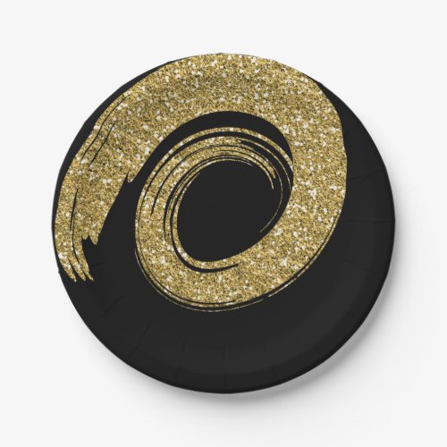 Black Glam VIP Golden Sparkly Spiral Glitter Faux Paper Plates