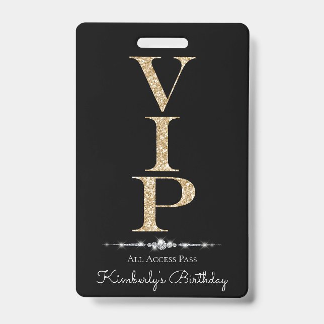 Black Glamorous Diamonds Gold Glitter VIP Loyalty Badge (Front)