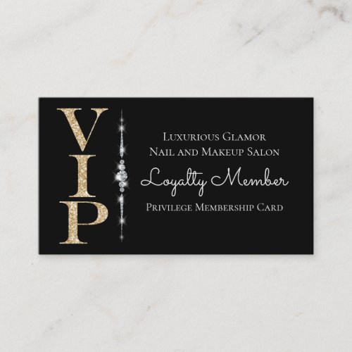 Black Glamorous Diamonds Gold Glitter VIP Loyalty Business Card