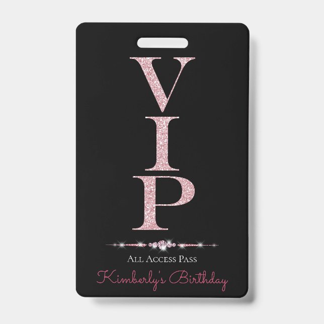 Black Glamorous Diamonds Pink Glitter VIP Loyalty Badge (Front)