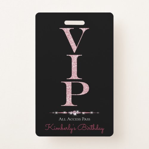 Black Glamorous Diamonds Pink Glitter VIP Loyalty Badge