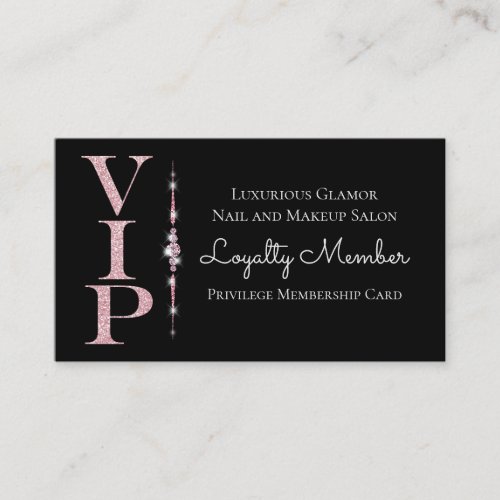 Black Glamorous Diamonds Pink Glitter VIP Loyalty Business Card